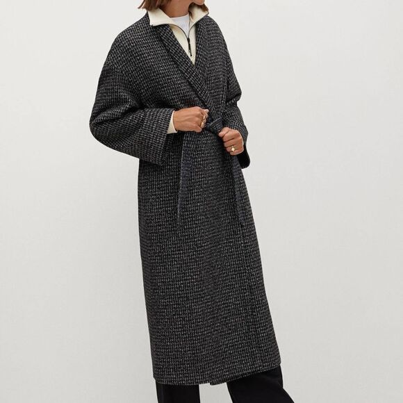 Mango Wool Blend Minimalistic Coat Belted New - Picture 2 of 8